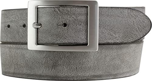 BELTINGER Herren-Gürtel aus weichem Vollrindleder mit Doppel-Schnalle Vintage-Look 4 cm | Jeans-Gürtel für Herren 40mm | Ledergürtel Used-Look | Dunkelgrau 125cm