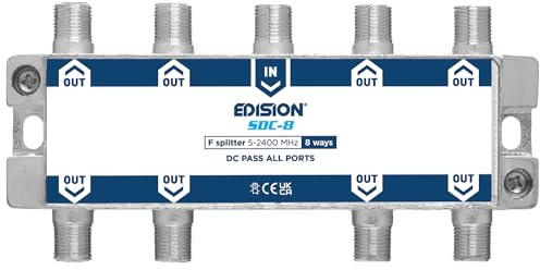 EDISION SDC-8 Partitore Antenna TV 8 uscite, splitter Satellitare e TV con connettore F, Distributore di Segnale TV, Frequenze 5-2400Mhz, DVB-S2, DVB-T2, DVB-C, Passaggio di DC, 8-Vie