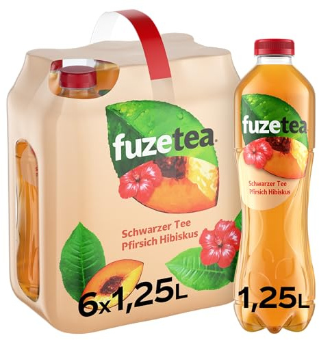 Fuze Tea Pfirsich Hibiskus, Eistee, Einweg Flaschen, 6 x 1250 ml | Fusion aus Tee, Saft und Kräutern mit Kombination aus Pfirsich und Hibiskus - kalorienarmer Eistee aus nachhaltigem Anbau