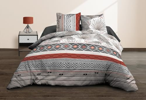 Le linge de Jules Bettbezug 240 x 260 cm + 2 Kopfkissenbezüge, Reine Baumwolle, 57 Fäden/cm², Ziegelmuster, Schwarz, Weiß