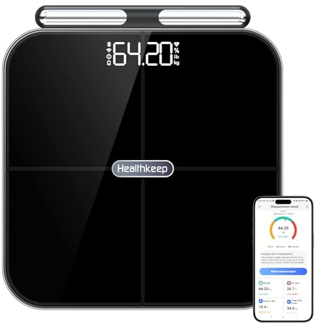 Pèse Personne Impédancemètre, Healthkeep Balance Connectée WIFI & Bluetooth avec 8 Electrodes Haute Précision 46 Données Corporelle pour App Incluse Andriod et iOS, Capacité 180kg/400lb, 30x30cm