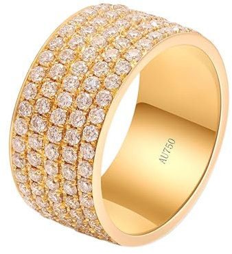 Skcess Goldring Damen 585 Echtgold 14K Ring Damen Weiß Diamant Runden, Fingerring Damen Breiter Ring Ring Damen Größe 53 (16.9)