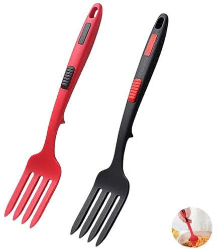 2 Piezas Tenedor De Silicona Para Cocinar, Tenedor Para Mezclar Antiadherentes, Tenedor Grande Para Servir, Resistente Calor, Pasta Utensilio De Cocina (Rojo, Negro)181g