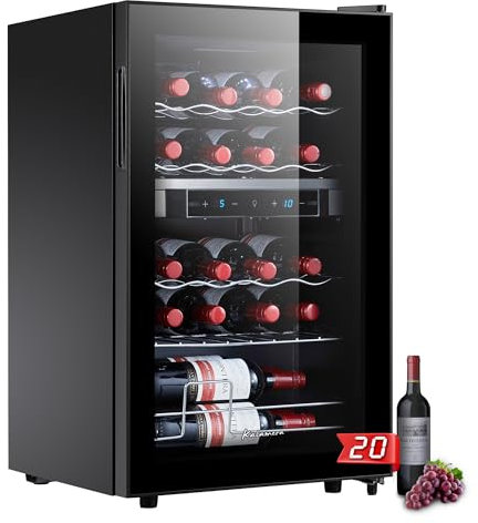 Kalamera Weinkühlschrank 2 Zonen, Touch-Bedienfeld,Schwarze Glastür, Verdeckter Griff, Flaschenkühlschrank 20 Flaschen, 68Liter, 5-18°C Kühlzone, KRC-68BFG