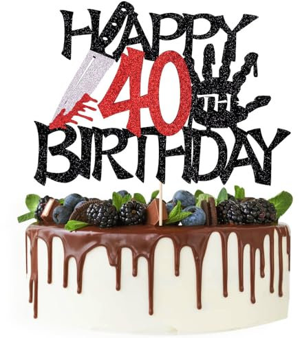 Black Glitter Killer Happy 7th Birthday Cake Topper, Cheers to 7 Years Horror Blood Knife,Have a Killer Birthday/Level 7 Unlocked, Halloween Cake Decorations Supplies (Killer Happy 40)
