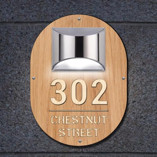 Personalised Led Solar House Number Wood Sign Custom Address & Number Solar Modern Door Plaque Lighted House Numbers For Outside Home Street Yard Garden Housewarming (style 20)