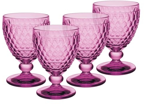 Villeroy & Boch Boston Berry Wassergläser 4er Set, 400 ml, Farbige Trinkgläser mit Facettenmuster, Kristallglas für Softdrinks, Spülmaschinengeeignet, Rosa
