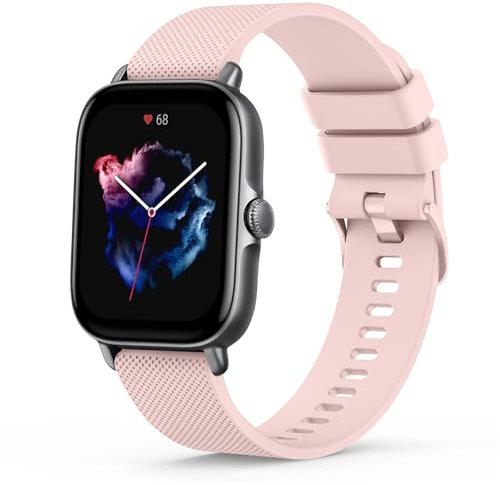 Oumida Bracelet Compatible avec Amazfit GTS 2 / Amazfit GTS 2 Mini, 20mm Sport Silicone Souple Bracelet pour Amazfit Bip 3 / Amazfit Bip U Pro, Rose