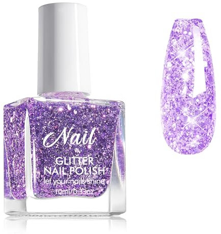 Shiny Purple Glitter Sparkle Nail Polish - Quick Dry, Breathable, Long Lasting - No Baking Required for Women's Manicure at Home