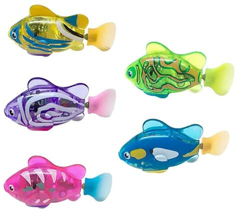 Sunknight Robo Fish, 5 Pièces Robot Fish avec Lumière, Poisson Robot Fish Électrique, Faux Poisson Aquarium Qui Nage, Réutilisable Poisson Piscine Jouet de Bain pour Bebe Enfants Chat Jouets