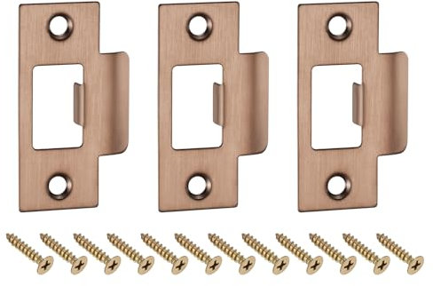 sourcing map 3Pcs Door Strike Plate, 70mm x 40.3mm Stainless Steel Latch Deadbolt Replacement Lock Strike Plate for Door Frame Door Jamb Reinforcement, Rose Gold