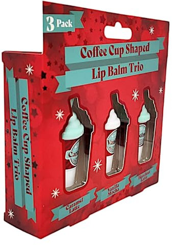 Coffee Cup Shaped Lip Balm Trio Caramel Latte, Vanilla Mocha, Hazelnut Latte Fregrance 3x3.8g Lip Balm Set