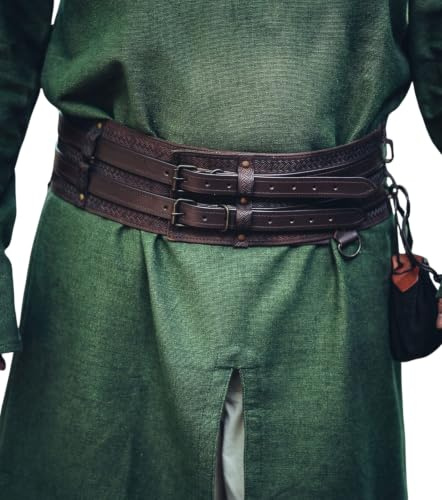 Leonardo Carbone® Damen Herren Mittelalter Wikinger Gürtel Anike aus Leder | Zwei Riemen, bronzefarbene Messingschnallen, Ledergürtel, Wikingergürtel zu Kleidung und Gewandung für LARP, Ritter Kostüm