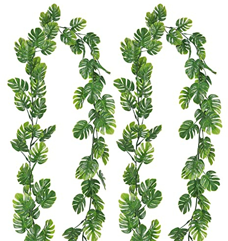 Nvzi Künstliche Monstera-Reben, 150 cm, künstliche Hängepflanzen, Efeu-Palmenblätter, grüne Reben, tropische Monstera-Girlande, 2 Stück