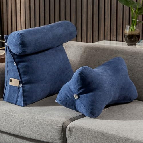 Triangular Reading Pillow Cushion with Adjustable Neck Support Wedge Pillow for Sofa Bed Back Lumbar Support for Books Gaming and TV Lake Blue 50 inches