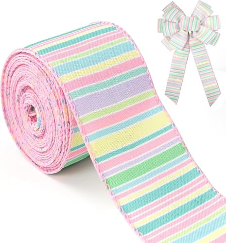 Osterband mit Drahtrand, 2,5 Zoll Frühlings Pastell Band,Ostern Schleifenband, Ostern Bänder Deko für Geschenkverpackung Osterei Schleifen Ostergeschenke DIY Geschenk Dekoration Handwerk