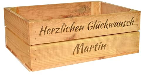 CHICCIE Holzkiste Personalisiert mit Wunschtext für jeden Anlass - Gravierte Erinnerungskiste Geburtstag Rente Abschied Hochzeit Geburt