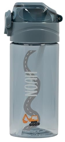 EASY2NAME Personalisable Water Bottle for children – leak-proof children's drinking bottle with straw – 100% BPA-free – robust bottle for boys and girls – dishwasher safe – 450ml - (Petrol)