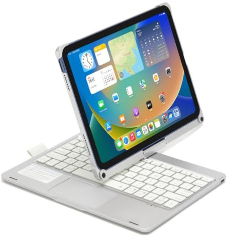 kaidisen 360 Rotatable Keyboard for iPad A16 2025 (11th Gen, 11)/ iPad 10th Generation 2022 10.9 inch Keyboard Case with Touchpad 7 Color Backlight Foldable Backlit Keyboard 360 Rotating,Silver