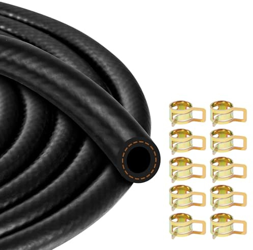 Fuel Line Hose, Fuel Pipe Fuel Line Set with 10 Hose Clamps, Suitable for Trucks, Cars, Tractors and Small Engines (6mm ID,6m)