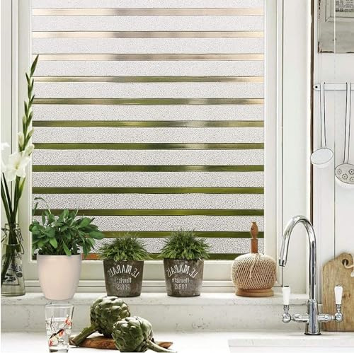 Homewell Fensterfolie Blickdicht mit Streifen - Sichtschutzfolie Fenster statisch haftend - Milchglasfolie Dekorfolie für Balkontür und Fenster 90x300 cm