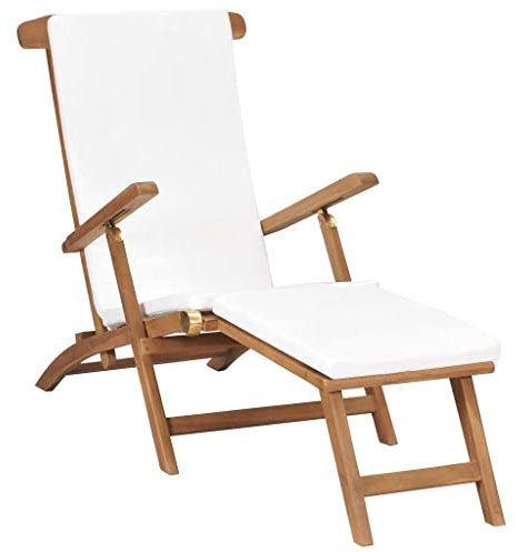 Myheimly Liegestuhl mit Auflage Cremeweiß Massivholz Teak