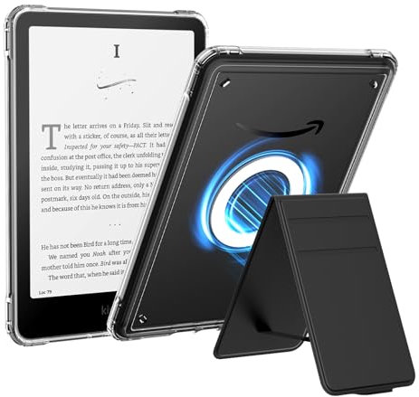 MoKo Magnetic Case for 7 Kindle Paperwhite 12th Gen 2024 & Kindle Colorsoft Signature Edition, Stand Cover Ultra Thin DIY Clear Case with Wireless Charging Fully Covered Shell, Black