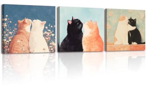 Piy Painting 3 Pcs Tiere Bilder Wohnzimmer Modern Niedliches Kätzchen Wandkunst Leinwand Malerei Kunstwerk Kunstdrucke Wandbilder Mit Rahmen Leinwanddrucke leinwandbilder Badezimmer Büro 30x30 cm