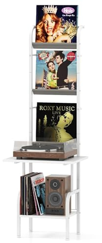 FANTASK 5-stöckiger Schallplattenständer, Plattenspielerständer mit Vinyl-Ausstellungsregal, Schallplattenregal, Vinyl Display, für Alben CDs 50 x 51 x 145 cm, Weiß