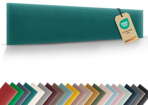 VELUYA Wandpolster Wandkissen Rechteck – Samt, Polsterplatte 60 x 15 cm, Polsterpaneele, Oeko-TEX, Made in EU, Türkis M19