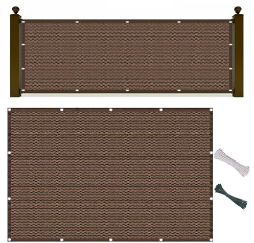 Balkon Sichtschutz 90 x 800 cm HDPE Gewebe, Windschutz, Sonnenschutz, Atmungsaktiv, Balkonbespannung Blickdicht mit Kabelbinder Und Kordel für Balkon, Terrasse, Garten, Braun