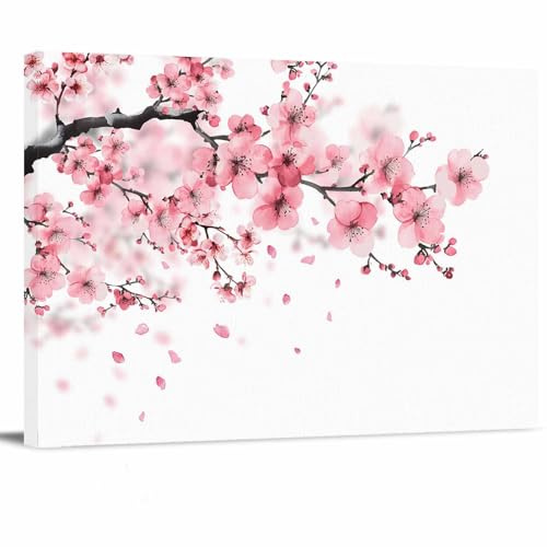 Pink Blossom Canvas Print Wall Art - Pink and White Floral Cherry Flower Branches - Wall Decor Modern Artwork Paintings Pictures for Living Room Stretched and Framed Ready to Hang - 12 x 16
