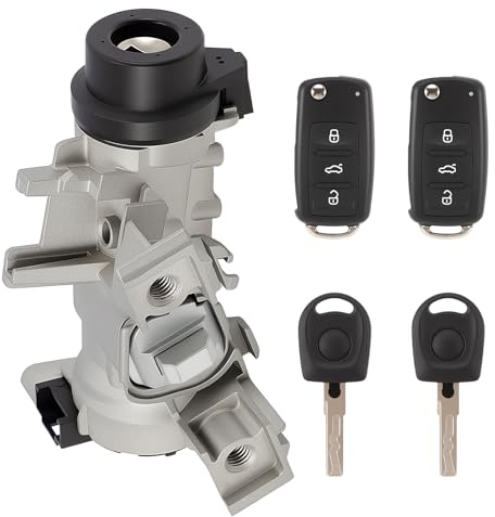 Fraylis 1K0905851B Neiman Interrupteur d'allumage Serrure d'allumage avec 2 Clés + 2 Télécommandes pour A3 Q3 TT Golf 5 6 7 Seat Altea Leon Beetle Caddy Commutateur d'allumage 1K0905841 1K0905865