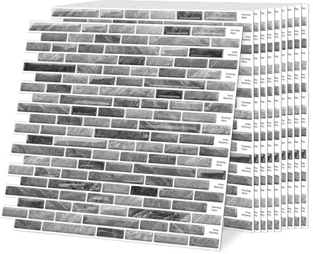 Self Adhesive Wall Tiles Stickers, CEIEVER 3D Marble Peel and Stick on Wall Tiles 10Pcs 30.5x30.5cm Adhesive Waterproof Splashback Stick on Tile Decals for Kitchen Bathroom