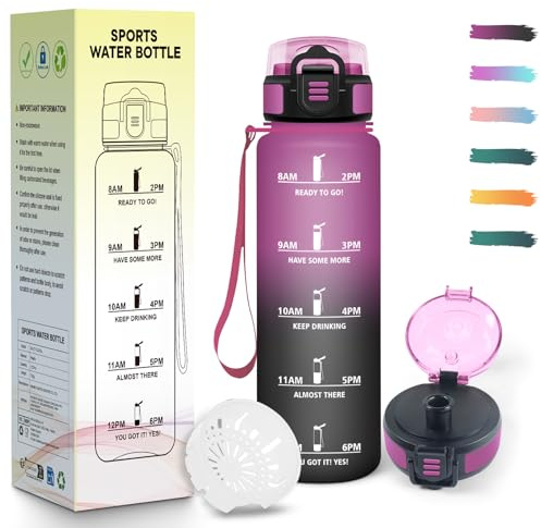 Mulbijeo Bouteille 500Ml, Conception Étanche Bouteille D'eau Enfant, Avec échelle de Temps, Gourde, Légère, Gourde Graduée pour 1 Journee pour La Course à Pied, Le Vélo, Le Travail, L'école