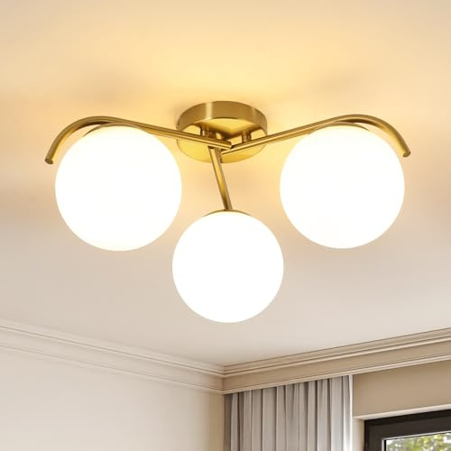 Mckalen 3-Flammig Deckenleuchte Gastor E27 aus Weiß Glas Globe Rund Leuchte | Moderne E27 Deckenlampe Rund Glas Pendelleuchte für Wohnzimmer Schlafzimmer Küche Esszimmer Flur(Ohne Leuchtmittel)