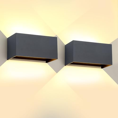 25W LED Wandleuchte Innen/Außen,3000K Außenlampe Außenleuchte innen, IP65 Aussenleuchte Wand UP Down,Außenwandleuchte wandleuchte innen Mit Einstellbar Abstrahlwinkel Warmweiß,Anthracite,2 Pack