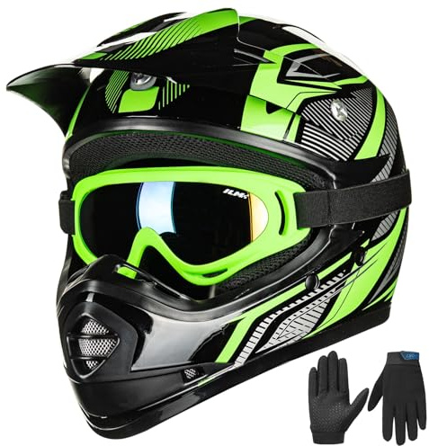 ILM Motorradhelm Kinder Motocross Dirt Bike B07 | ECE22.06/DOT,Brille & Handschuhe,Mehrere Belüftungsöffnungen und waschbares Innenfutter.für ATV,UTV,BMX,MX,Off-Road-Rennen