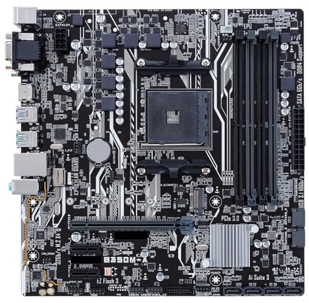 B350M-A Mainboard, B350 AM4 Sockel, unterstützt Ryzen 5 5600/5600G und Ryzen 7 5700X3D CPUs, 4×DDR4 DIMM, PCIe 3.0, Micro-ATX