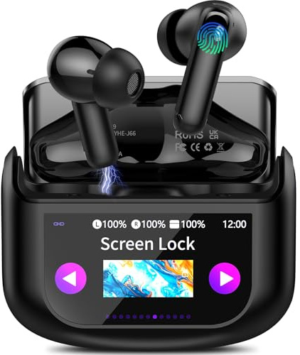 AI Cuffie Traduzione 4-in-1 Auricolari Cuffiette Traduttore Istantaneo Vocale in 164 Lingue Cancellazione Rumore ANC/ENC 7 Modalità Traduzione Schermo Tattile LED Musica/Chiamate/Traduttore