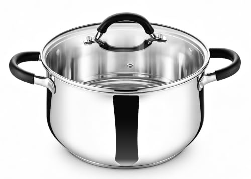 Herogo Stock Pot, 6L Stainless Steel Cooking Stockpot with Visible Lid | Tri-Ply Bottom Soup Pot for Pasta, Fit For Induction/Gas/Electric/Ceramic, , Heatproof Handle & Glass Lid, Dishwasher Safe
