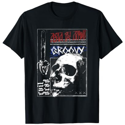 Evil Dead Horror Movie Groovy Skull Kettensäge Halloween T-Shirt