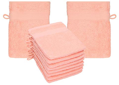 Betz 10 Stück Waschhandschuhe Frottee Waschhandschuh Palermo 100% Baumwolle Waschlappen Set Größe 16 x 21 cm (apricot)