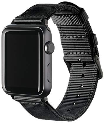Archer Watch Straps - Premium Nylon Uhrenarmbänder für Apple Watch (Schwarz/Schwarz, 44/45/46/49mm)
