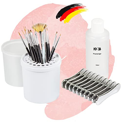 Nageldesign Set - Pinsel Feinhaar + Nailart Picker + Pinselhalter + Pinsel Reiniger + Box - 20 Teile