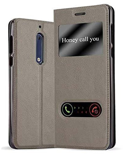 Cadorabo Hülle kompatibel mit Nokia 5 2017 in Stein BRAUN - Schutzhülle mit Magnetverschluss, Standfunktion und 2 Sichtfenstern
