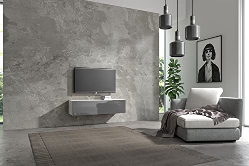 Wuun® TV Lowboard TV Board hängend I 100cm-280cm I Hängeschrank Wohnwand/Somero Weiß-Matt/Grau-Hochglanz I 100cm