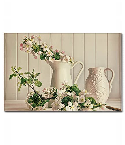 Banjado Glas Magnettafel 75x50cm - Magnetwand und Memoboard für Küche, Büro, Kinderzimmer - Magnetpinnwand inkl. 4 Magnete & Montageset - Stillleben Kirschblüten