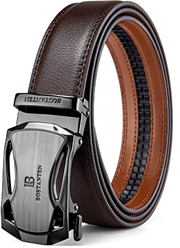 BOSTANTEN Gürtel Herren, Ledergürtel für Herren mit Ratsche Automatikschließe Business Anzug Gürtel Breit 35mm,Größe Angepasst