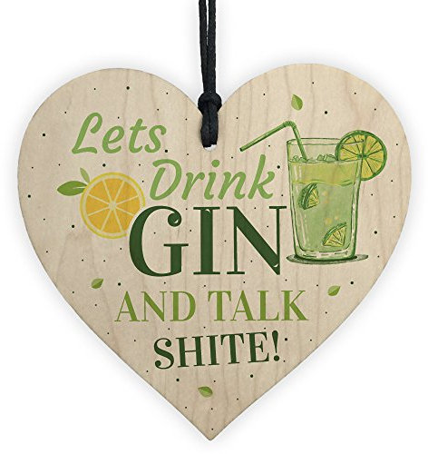 RED OCEAN Drink Gin Novelty Handmade Wooden Heart Alcohol Friendship Gift Man Cave Home Bar Sign Gift